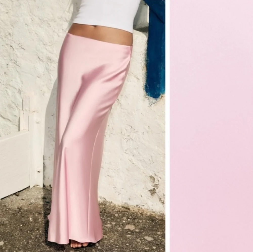 Zara Satin Effect Midi Skirt Light Pink Size XS